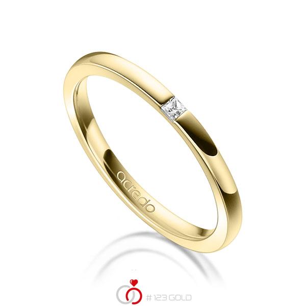 klassischer Trauring/Ehering in Gelbgold 750 mit zus. 0,03 ct. Prinzess-Diamant tw, si von acredo - A-1303-8 klassischer Trauring/Ehering in Gelbgold 750 mit zus. 0,03 ct. Prinzess-Diamant tw, si von acredo - A-1303-8