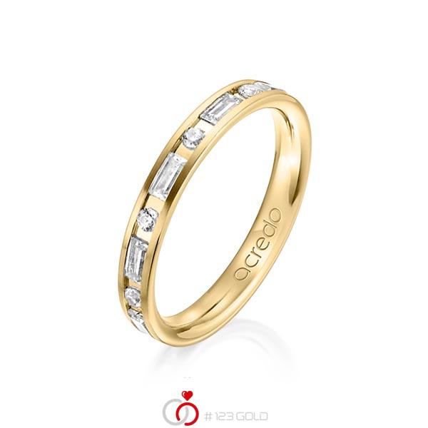 klassischer Trauring/Ehering in Gelbgold 750 mit zus. 0,765 ct. Brillant & Baguette-Diamant tw, si tw, vs von acredo - A-1271-6 klassischer Trauring/Ehering in Gelbgold 750 mit zus. 0,765 ct. Brillant & Baguette-Diamant tw, si tw, vs von acredo - A-1271-6