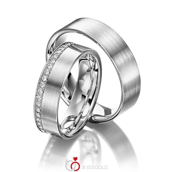 Paar klassische Memoire-Trauringe/Eheringe in Weißgold 585 halbausgefasst mit zus. 0,21 ct. Brillant tw, si - NP-1033-1 Paar klassische Memoire-Trauringe/Eheringe in Weißgold 585 halbausgefasst mit zus. 0,21 ct. Brillant tw, si - NP-1033-1
