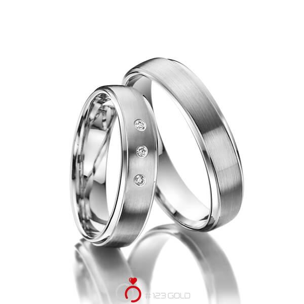 Paar klassische Trauringe/Eheringe in Weißgold 375 mit zus. 0,06 ct. Brillant tw, si - NP-1063-1 Paar klassische Trauringe/Eheringe in Weißgold 375 mit zus. 0,06 ct. Brillant tw, si - NP-1063-1