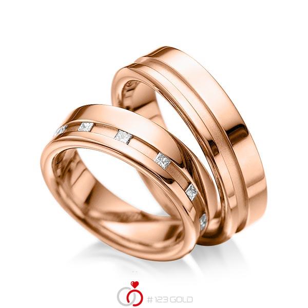 Set Klassieke trouwringen in roodgoud 14 kt. met in totaal 0,36 ct. Princess-Diamant tw/si van acredo - A-1024-6 Set Klassieke trouwringen in roodgoud 14 kt. met in totaal 0,36 ct. Princess-Diamant tw/si van acredo - A-1024-6